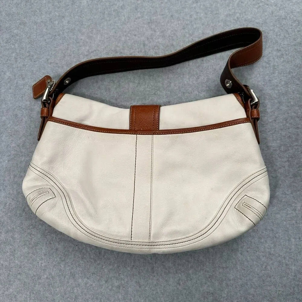 Y2K Vintage COACH Soho Flap White Brown Leather Medium Shoulder Purse Bag F10192
